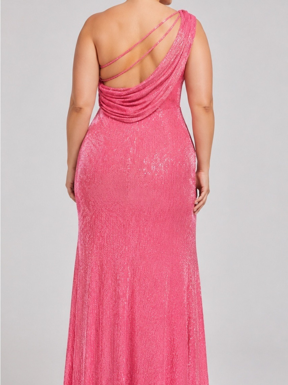 Mac Duggal 26990 Pink Sequin One Shoulder Cowl Back Gown 12 NWT - Picture 3 of 12